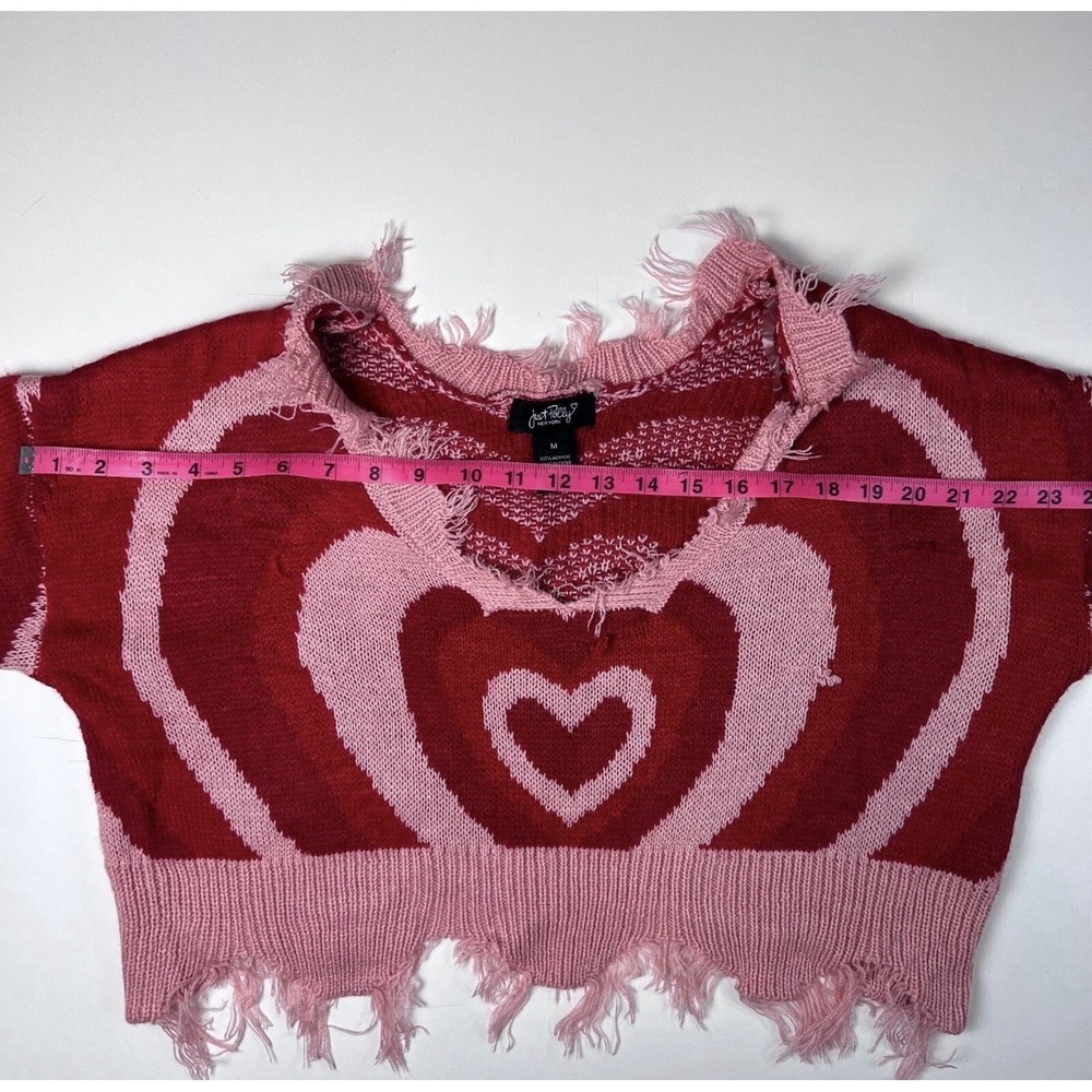 Distressed Just Polly Knit Sweater‎ Medium Frayed Heart Pattern Relaxed - Picture 4 of 7